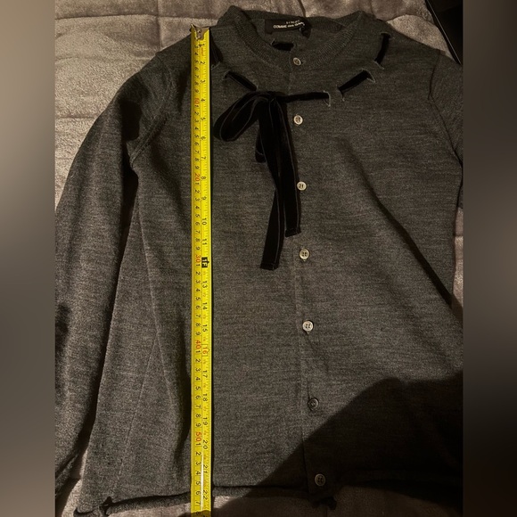 Comme des garcons tricot vintage grey wool cardigan with velvet bow - Picture 7 of 7